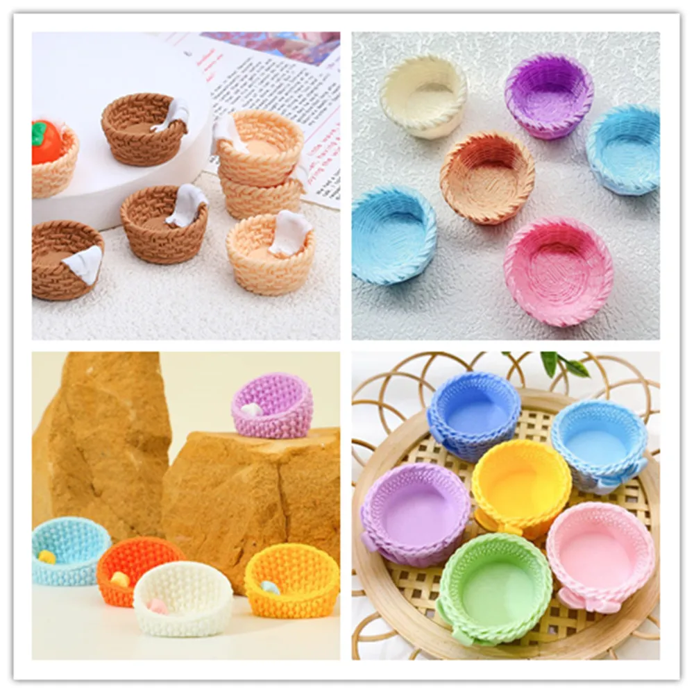 100pcs Simulation DIY Resin Bamboo Basket DIY Scrapbooking for Decor Accessories