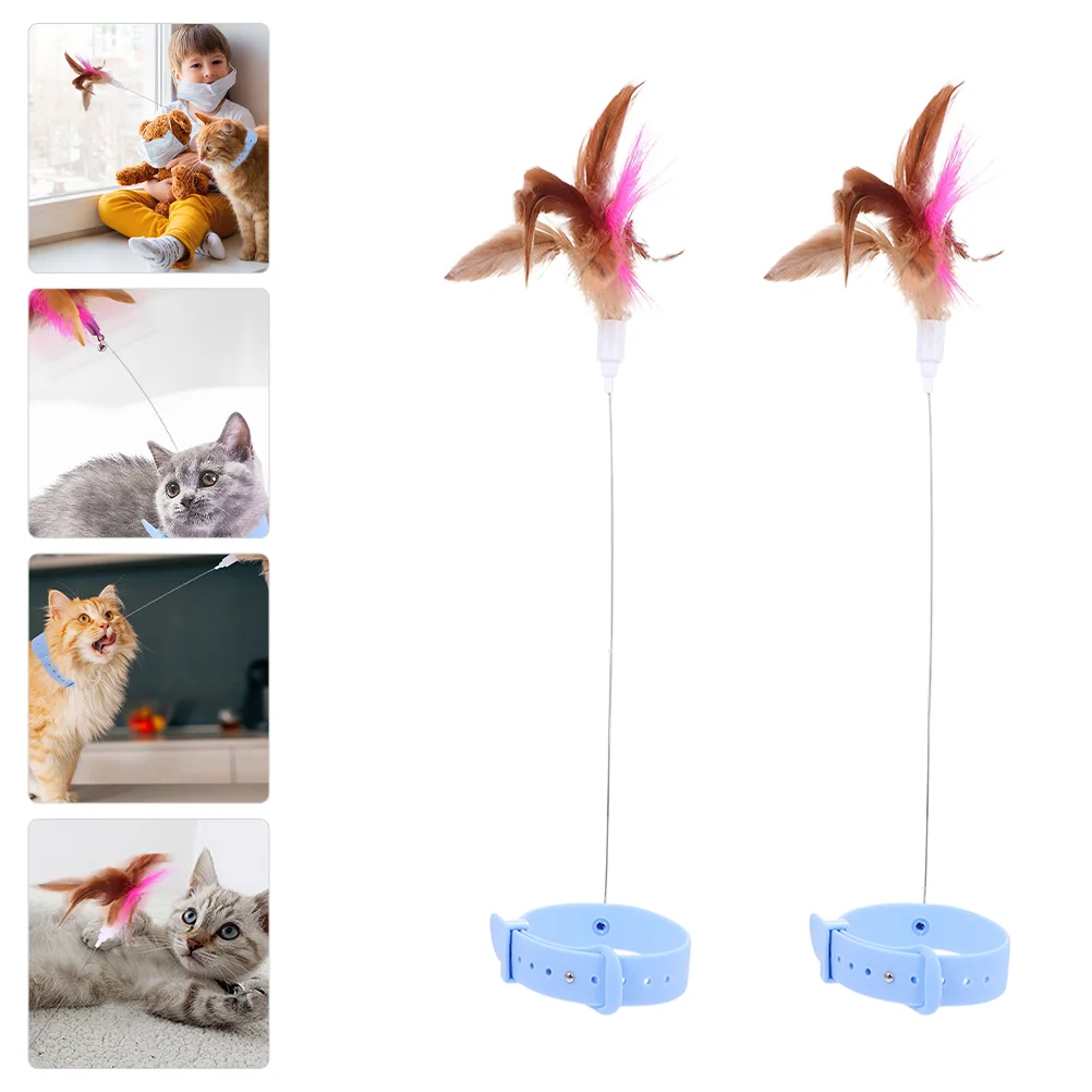 2 Pcs Cat Collar Toy with Interactive Self-stimulating Stick Neck 2pcs (blue) Toys for Indoor Cats Wand Multifunction