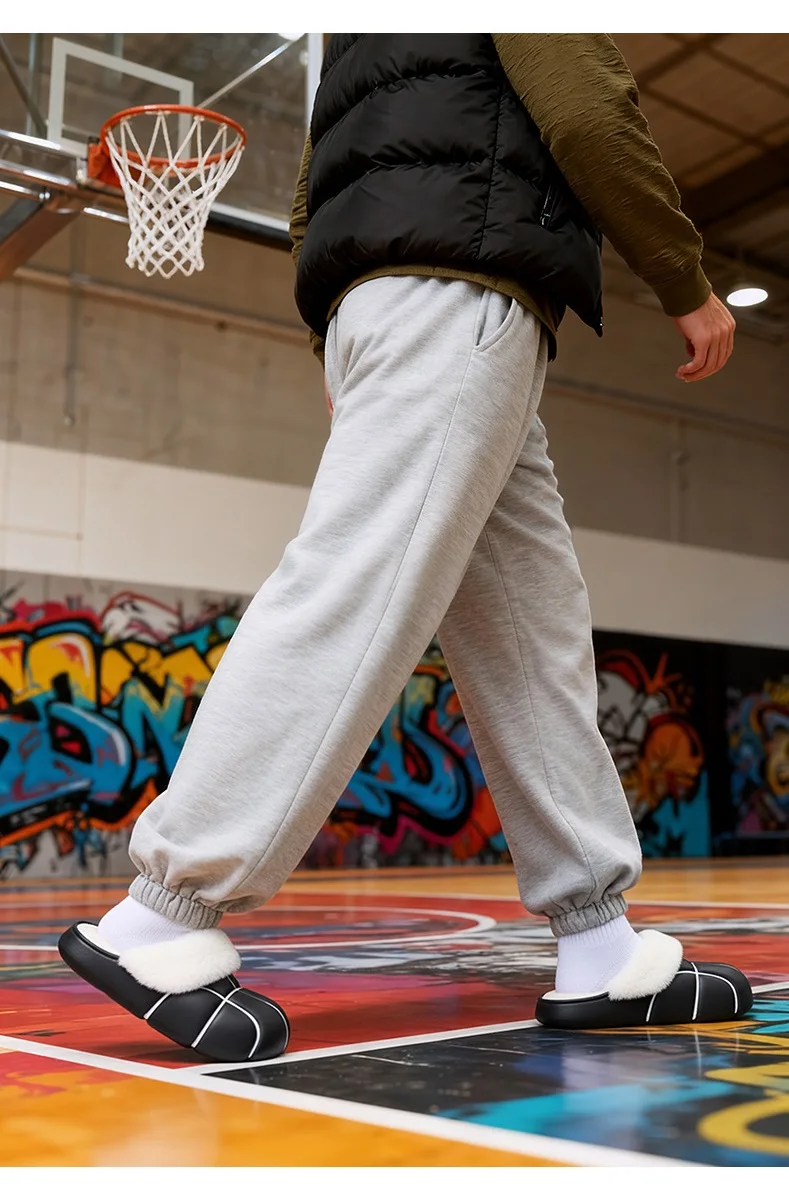 Neue Kreative Basketball-Winterhausschuhe für Damen, Plüschkragen-Mules, Unisex-Hausschuhe für drinnen, Wasserdicht – Detail 7
