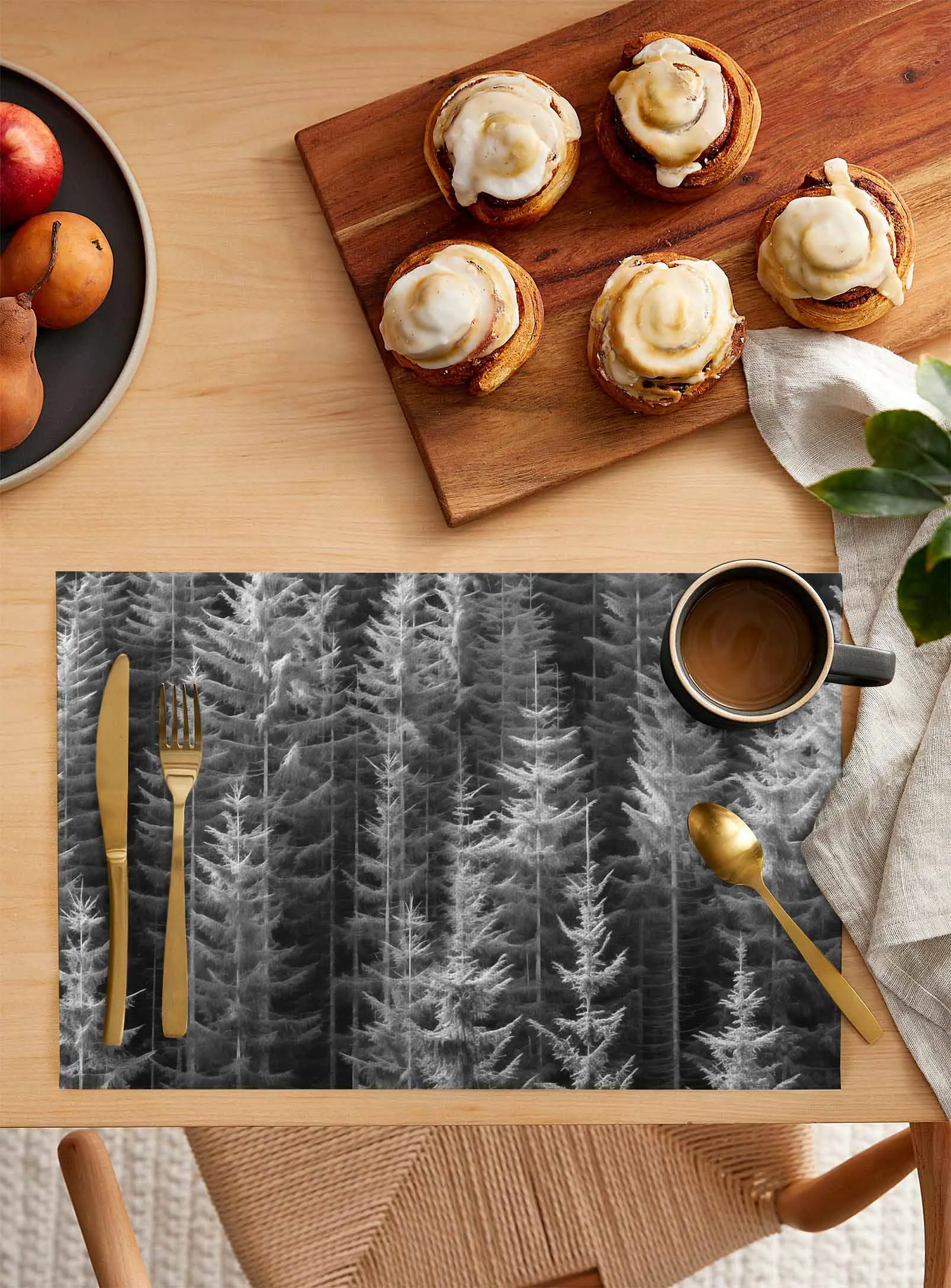 4/6 Pcs Summer Forest Pine Trees Placemat Kitchen Placemat Home Decoration Dining Table Mats Coffee Coaster Mat