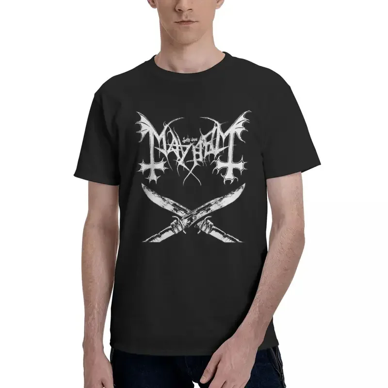 Y2K Men T- Mayhem Deathcrush Euronymous Dead Varg 100% Cotton Tee Short Sleeve Black Metal Band T Shirt O Neck Clothes