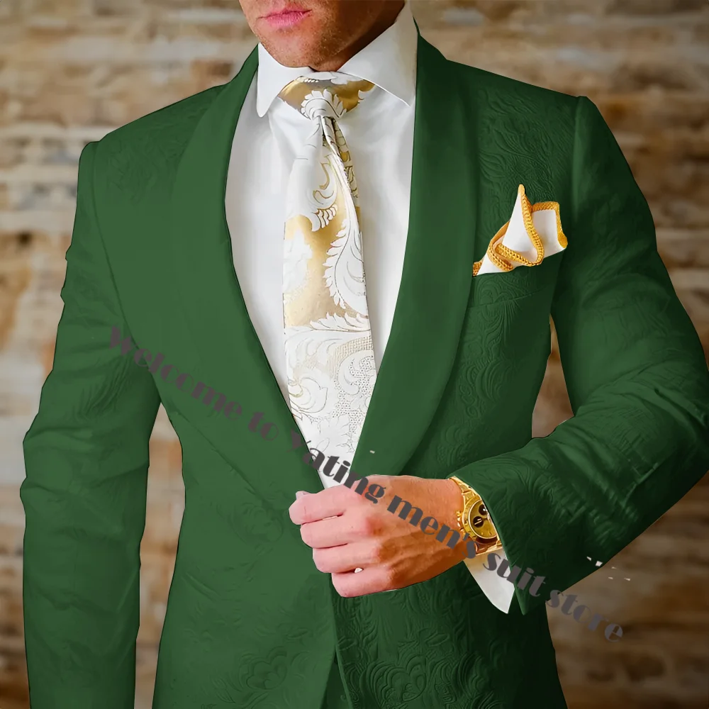 Ivory-esmoquin de boda para hombre, traje ajustado con solapa, chal hecho a medida, para graduación, dos piezas (Traje + pantalón)