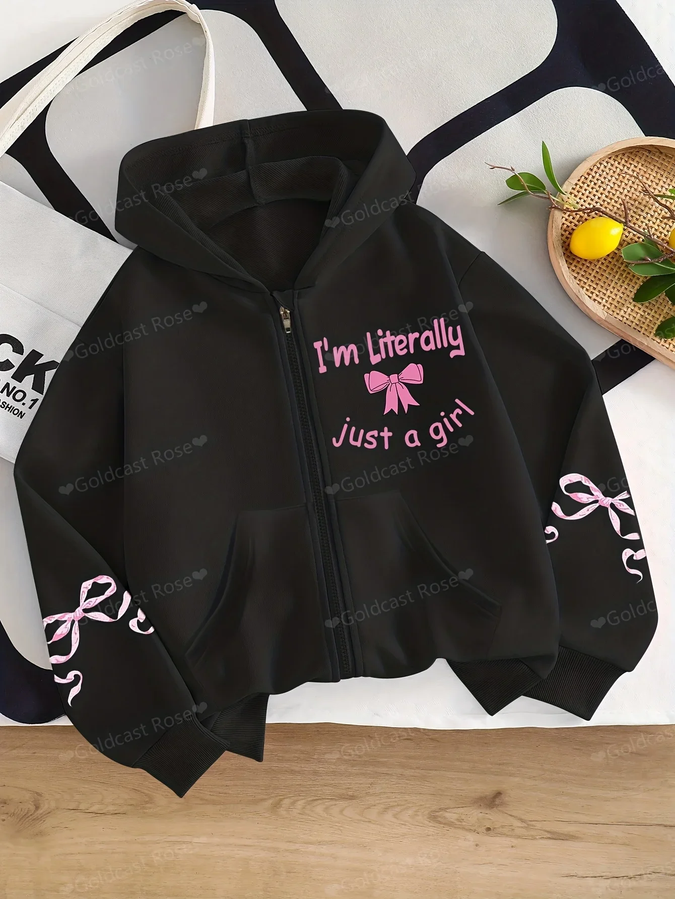 Teen Boys Girls Black Literally Just a Girl Zip Up Sweatshirt Hoodie Pink Bow School Outfits Fall Winter Birthday Gift