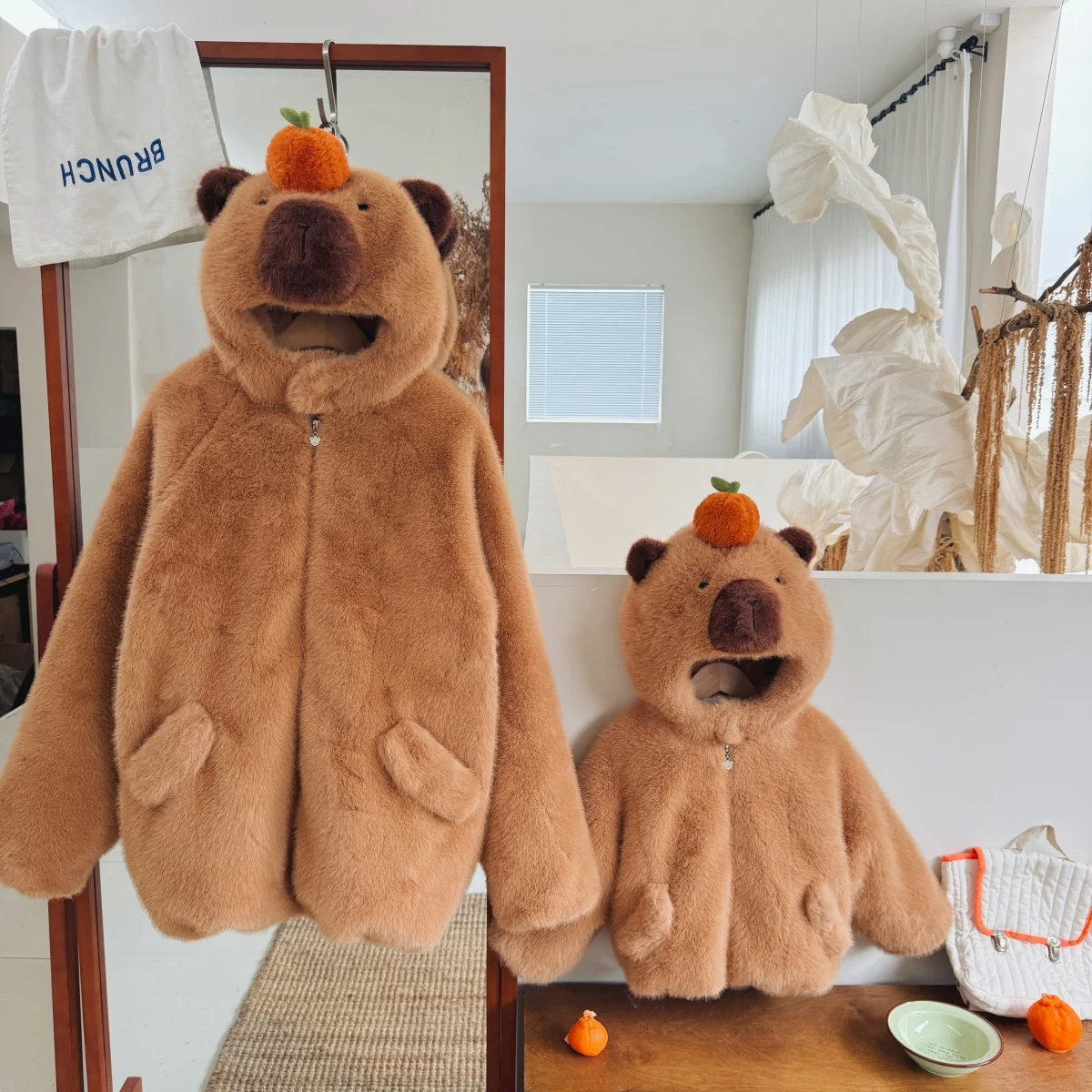 

Высококачественная семейная куртка, детская одежда, зимнее пальто из плотного меха капибары для родителей и детей с цветочным дизайном для мальчиков и девочек