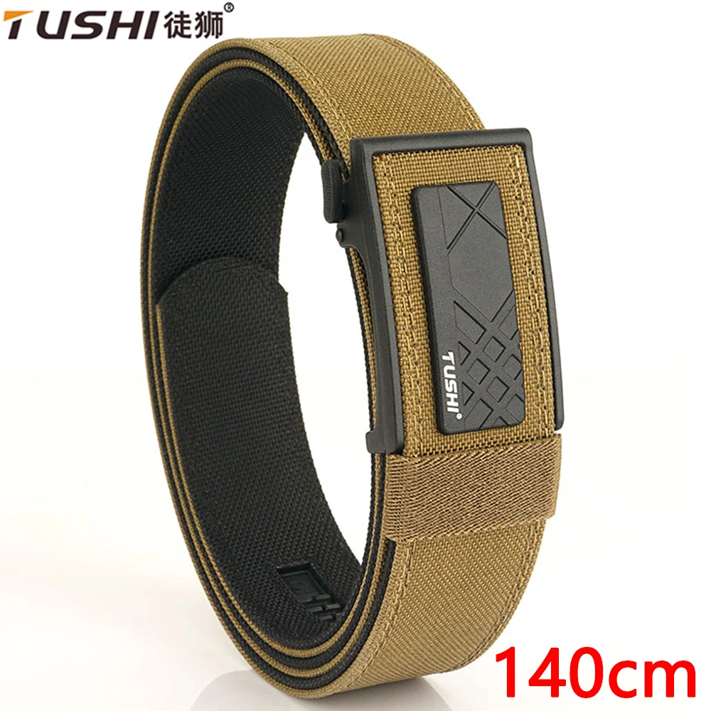 TUSHI Thick Tactical Belt for Men Metal Automatic Buckle Military Pistol Belt Tight Nylon Work Tool Belt Casual Waistband Male