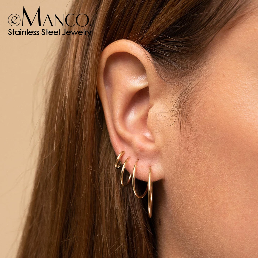 e-Manco Big Hoop Earrings For Women Stainless Steel Hoop Earrings Large Ear Rings Huggie Circle Earrings Fashion Jewelry