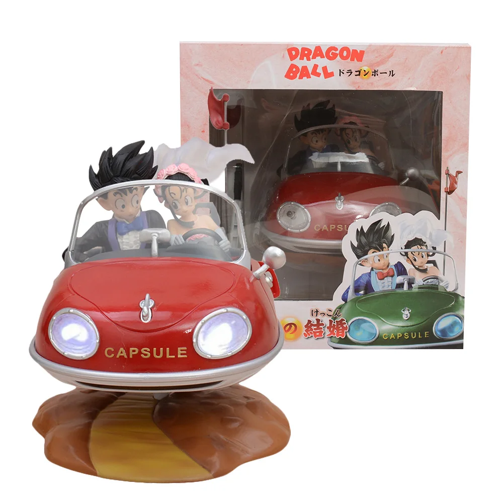 

18CM Anime Dragon Ball Son Goku Chichi Marriage Figure Car Model Toy Gift Can Light Up and Sound Action Figure PVC