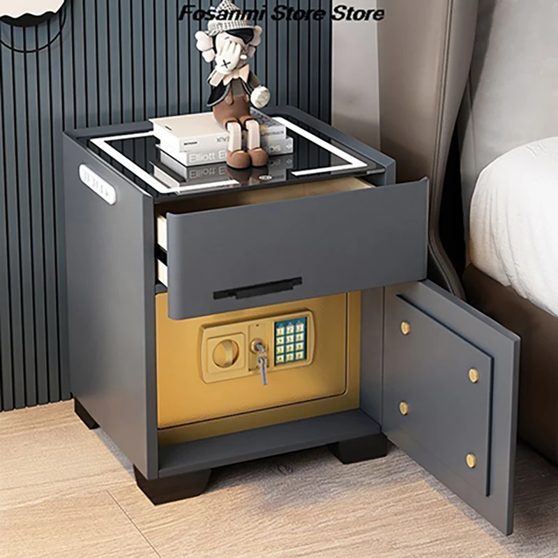 Nightstand Smart Safe All In One Design With Wireless Charging Multi Function Storage Box For Bedroom Home Use Minimalist Style