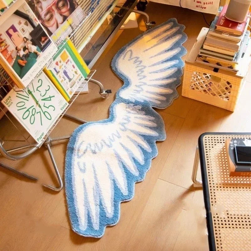 Creative Angel Wings Long Strip Mat Plush Anime Bedside Carpet Trendy Foot Mat for Bedroom Living Room Cloak Room Home Decor