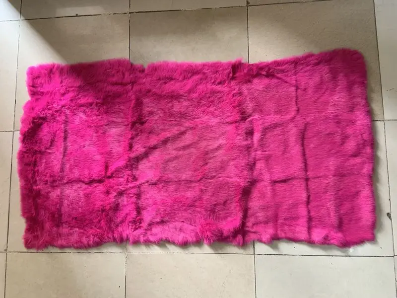 Dyeing Rose Red Real Genuine Rabbit Fur Materials Blanket Size 50cm*110cm Piece