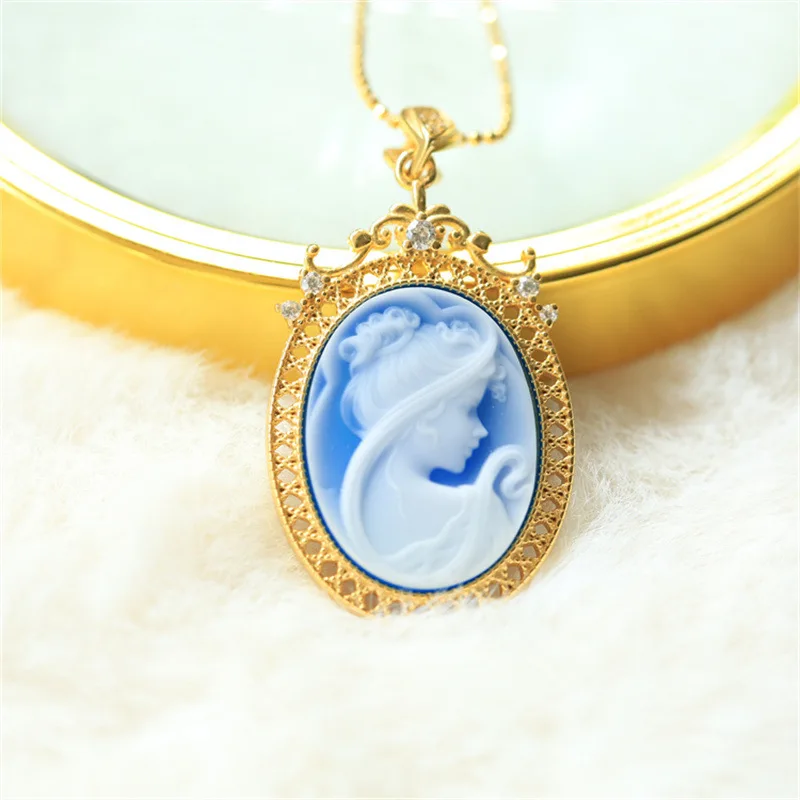 S925 Sterling Silver Inlaid German Cameo German Girl Pendant