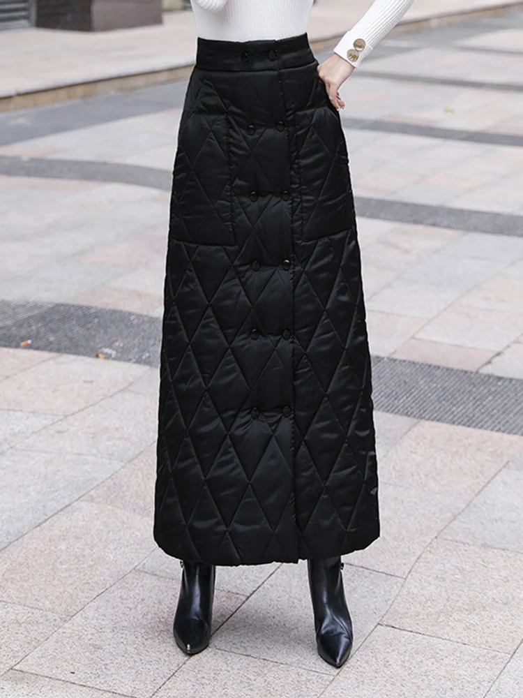 Black Thicken One Piece Of Down Cotton Maxi Skirt 2026 Winter Double Breasted Warm Saias Longas For Women