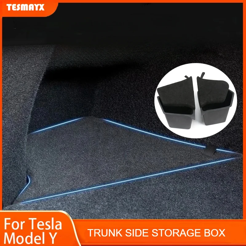 Für Tesla Model Y Kofferraum-Organizer, seitliche Aufbewahrungsbox, Boot-Organizer, beflockte Matte