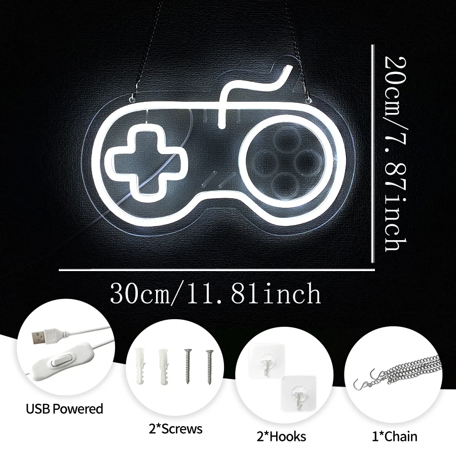 Game Neon Sign,Gamepad Shaped LED Neon Sign for Gamer Room Decor,Gaming Neon Sign for Bedroom Teen Boy Room Decor - Gamer Gifts