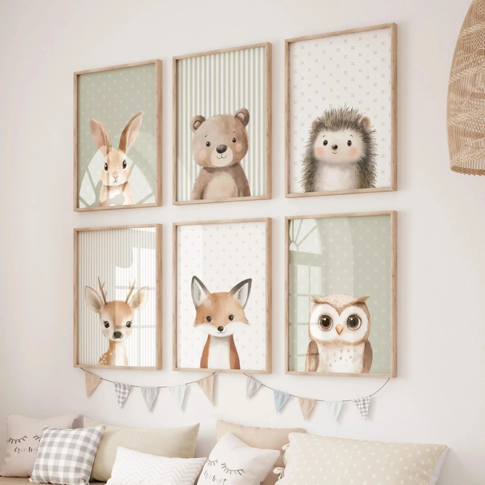 1 Stück/6 Stück Nordische Moderne Cartoon-Tier-Dekorationen (Hase, Eule, Bär) für Kinderzimmer und Babyzimmer, Leinwand-Dekoration ohne Rahmen