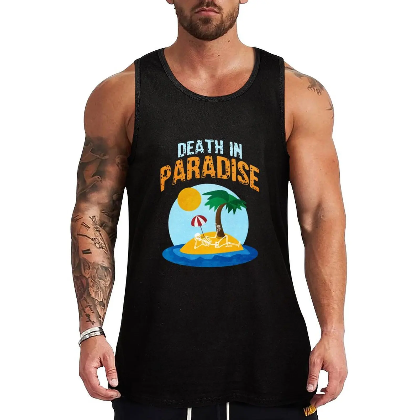 

Death in Paradise beach palm trees and cocktail Tank Top Simple Graphic Tank Top Minimal Print Sleeveless