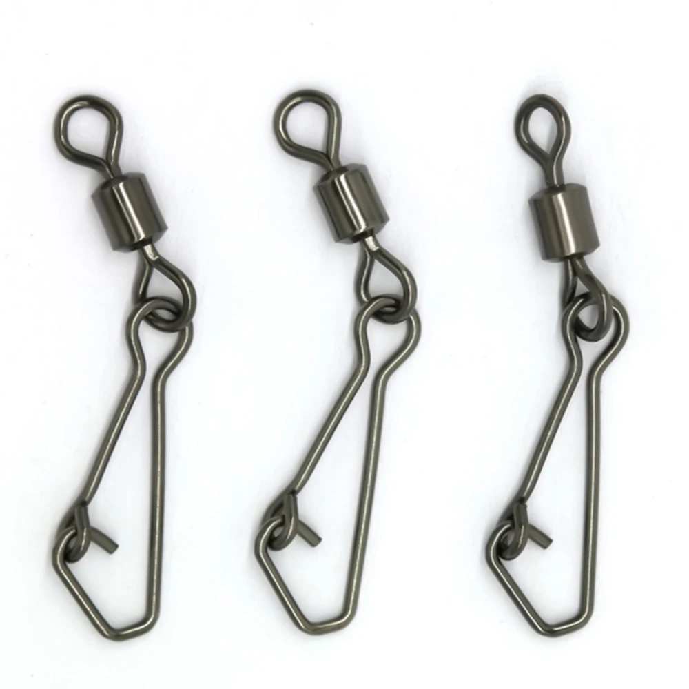 50PCS Stainless Steel Fishing Swivels Interlock Rolling Swivel with Hooked Snap Fish Hook Connector Fish Accessories