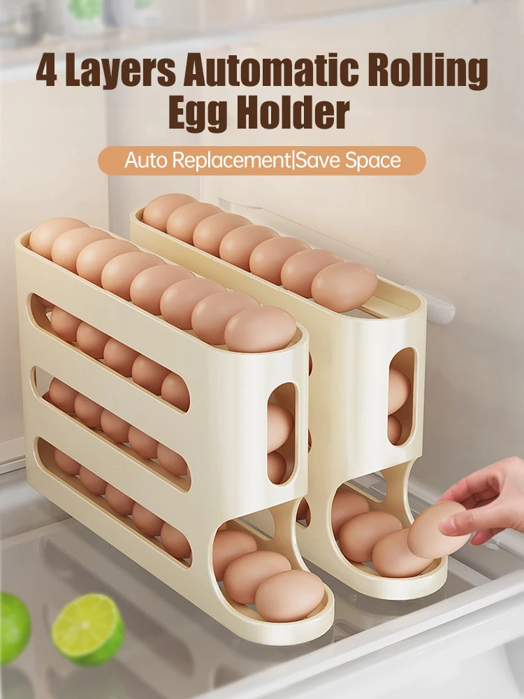 4 Layer Rolling Egg Dispenser Space Saving 30 Egg Container Automatic Egg Roller Rolling Egg Holder for Refrigerator Storage