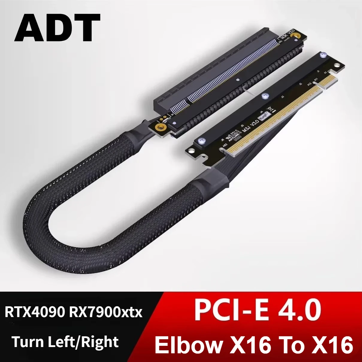 2026 Double Reverse Turn Right / Left Riser PCI Express 4.0 X16 Soft Graphics Cards Extension Cable For A4 ITX RTX 4090 RX7900xt