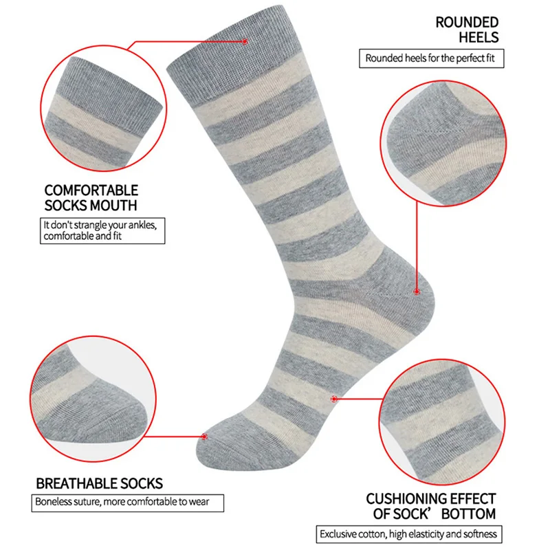 20pcs=10 Pairs Men's Socks High Quality Brand Classic Striped Socks Combed Cotton Happy Fashion Casual Harajuku Male Socks Men