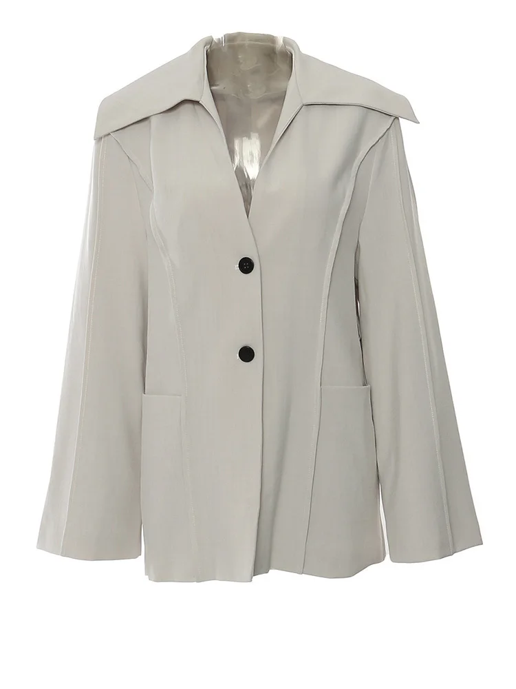 Women Gray Belted Pocket Elegant Big Size Designer Blazer New V-neck Long Sleeve Jacket Fashion Tide SpringAutumn2025 outerwears