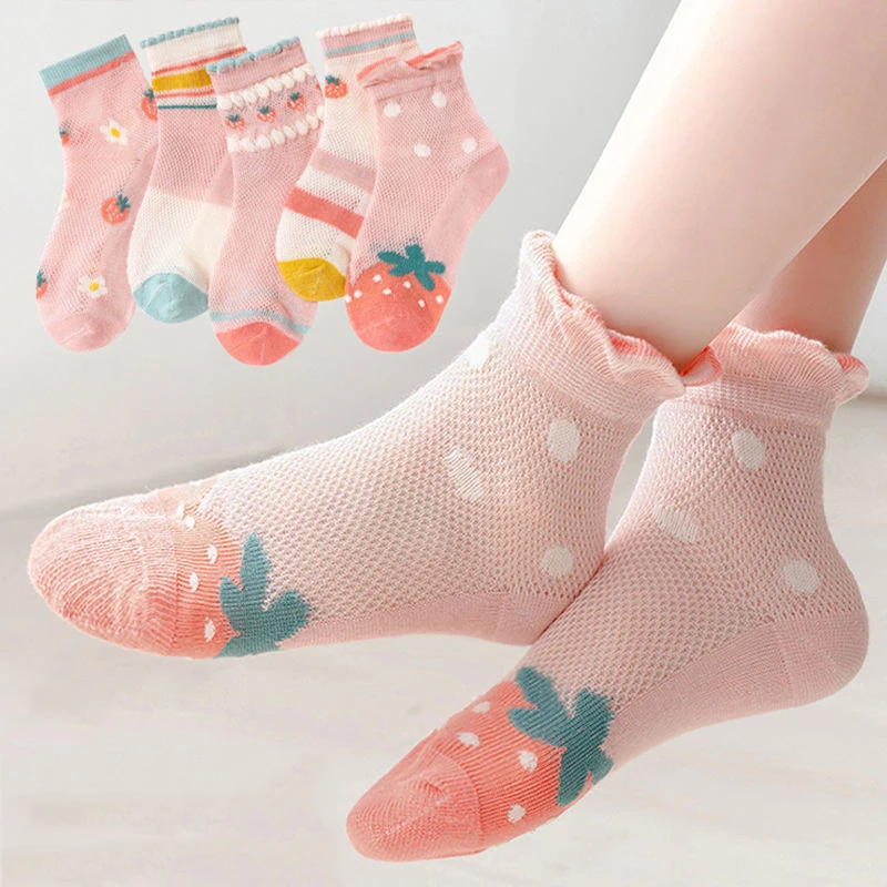 Cotton Baby Short Socks 5 Pairs Toddler Boys Girls Summer Mesh Thin Sock Kids Children Colorful Socks 5 pairs