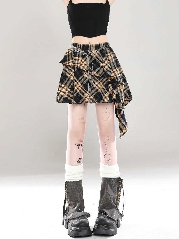 Highstreet Sweet Cool Hot Girl Y2k Skirt High Waist A-line Casual All-matched Irregular Plaid Mini Skirts for Women Spring 2025