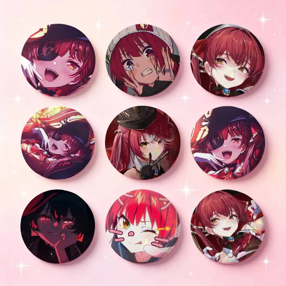 Marine Houshou Anime Figure Badges 25 32 44 58 75 Mm Round Cosplay Pin Bag Decor Fans Collect Friends Gifts Brooch Souvenir