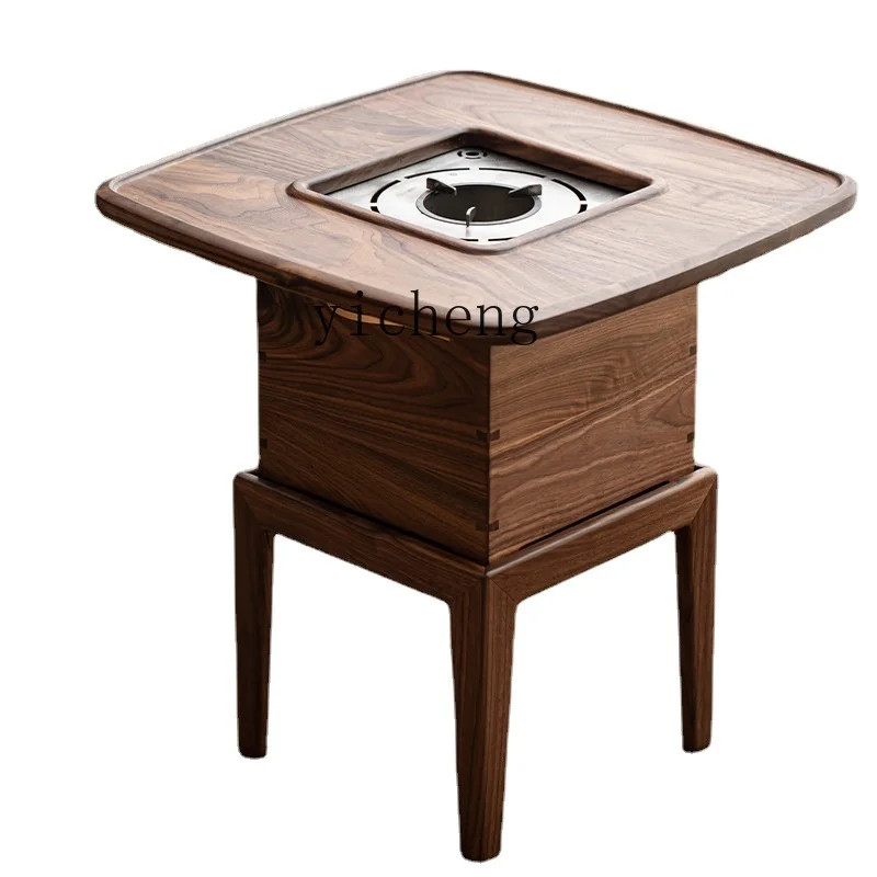 Zc Walnut Fire Bowl Charcoal Stove Box Combination Solid Wood Multi-Functional Edge Tea Table Tea Space Stove Cooking Tea Table