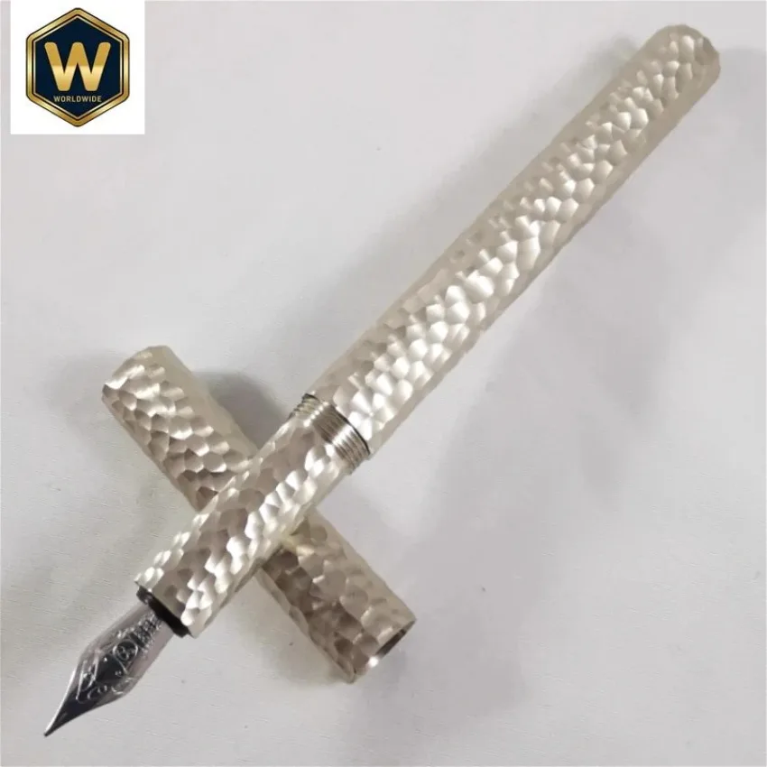 White Brass Handmade Hammer Fountain Pen - EF/F 0.38/0.5MM, Germany Imported Schmidt Nib, Calligraphy Practice Stationery