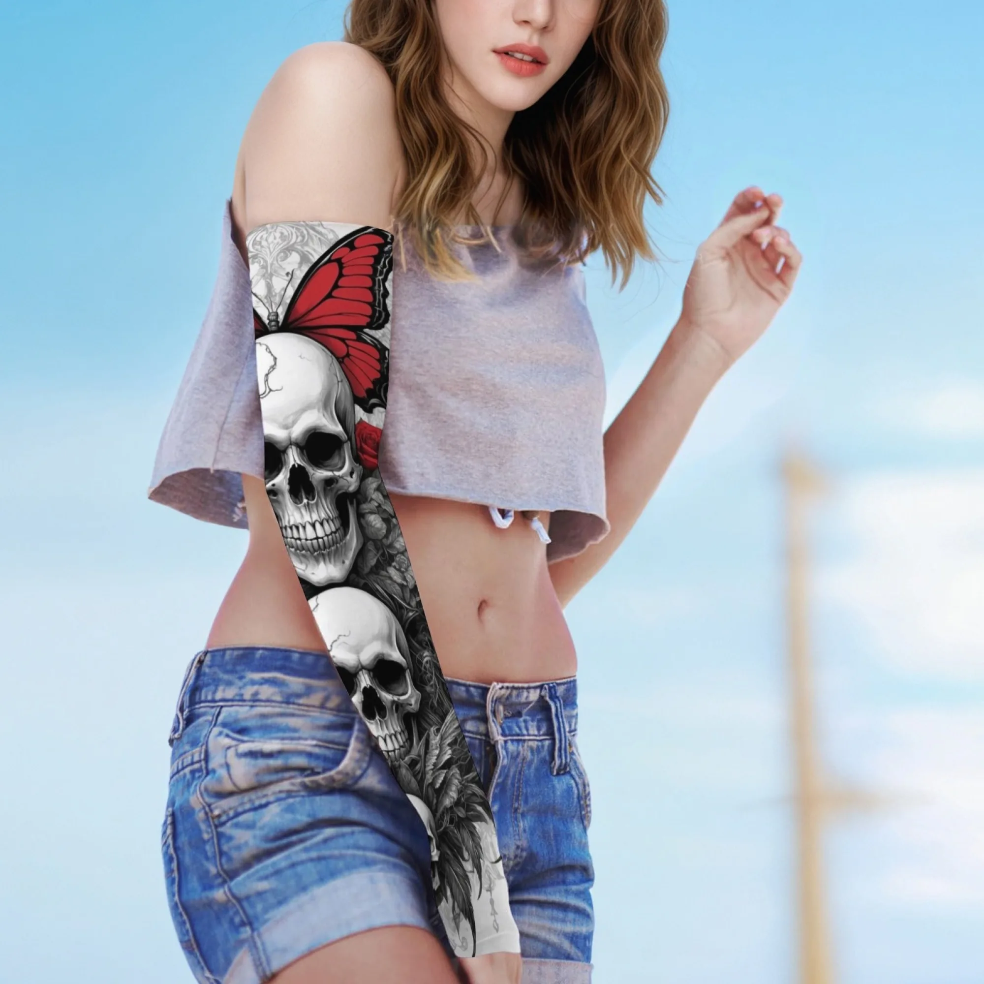 Mangas de hielo para hombre con diseño de calavera gótica, arte rosa, mangas de brazo Retro para mujer, protección solar, refrigeración, mangas deportivas para exteriores, suaves y transpirables