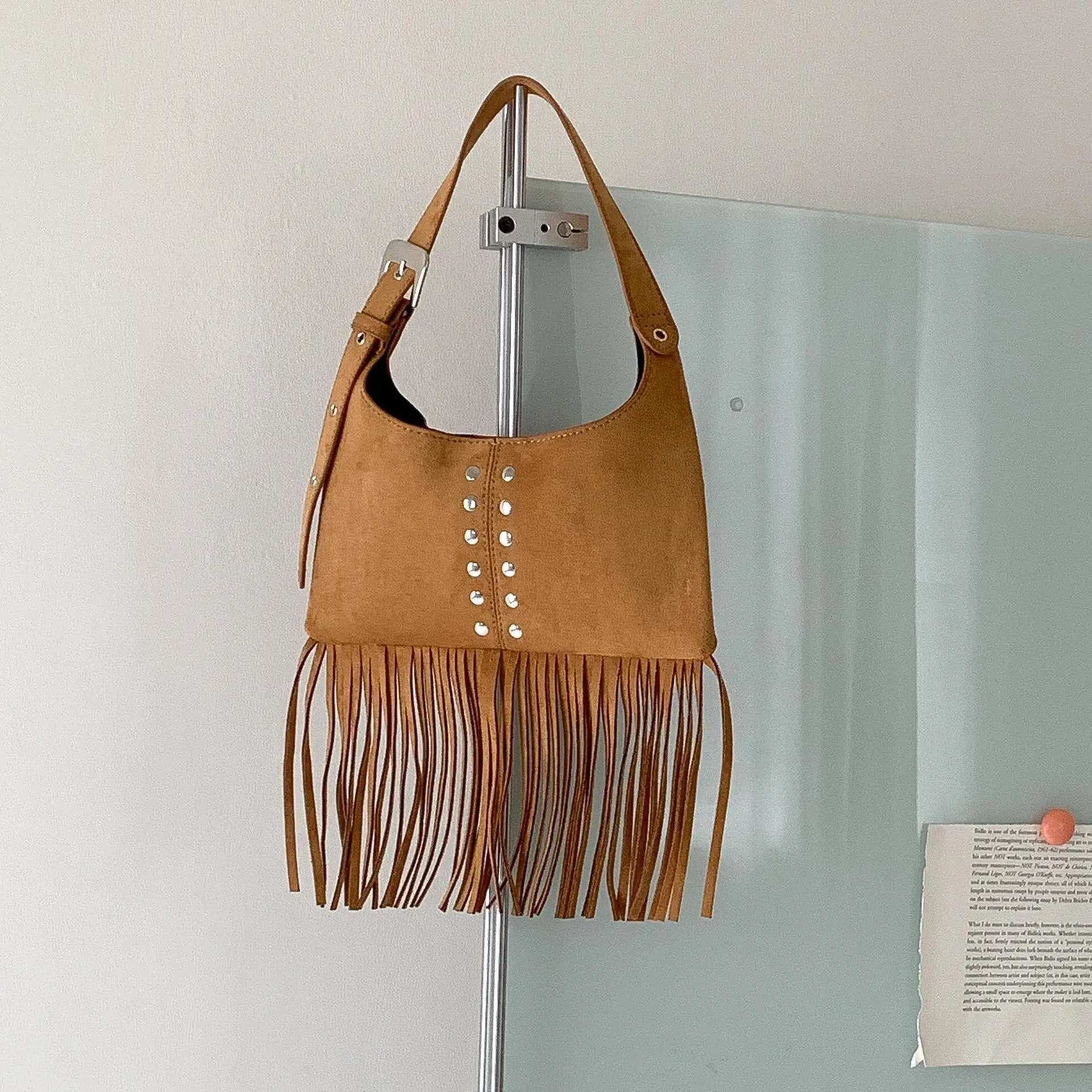 

Korean Vintage Faux Suede Small Bags for Women Luxury Designer Handbag and Purse 2026 New in Rivet Tassel Slim Underarm Shoulder