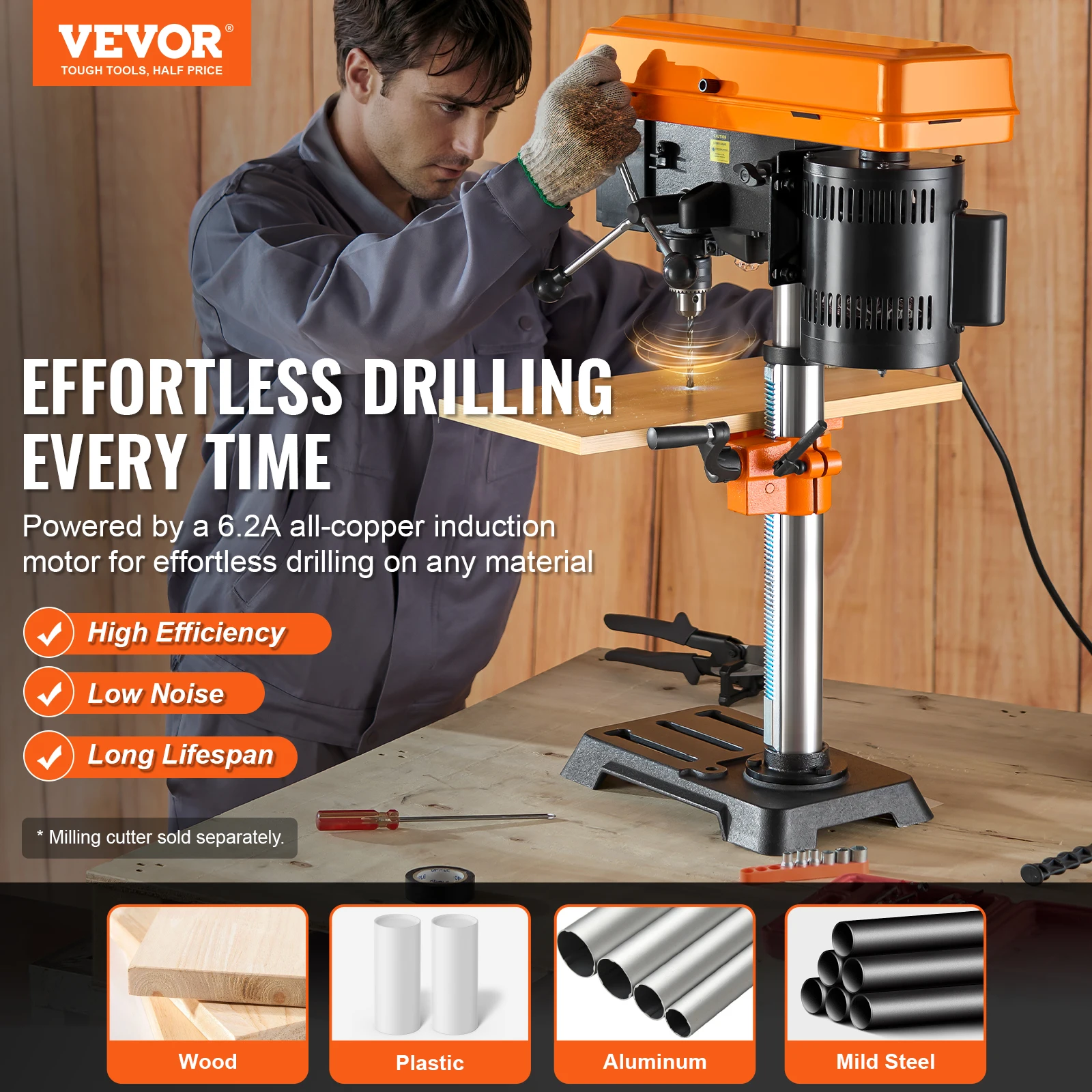 VEVOR 10 in Benchtop Drill Press Tabletop Drilling Machine with 610 / 940 /1500 /2150 / 2800 RPM Adjustable Speed for Wood Metal