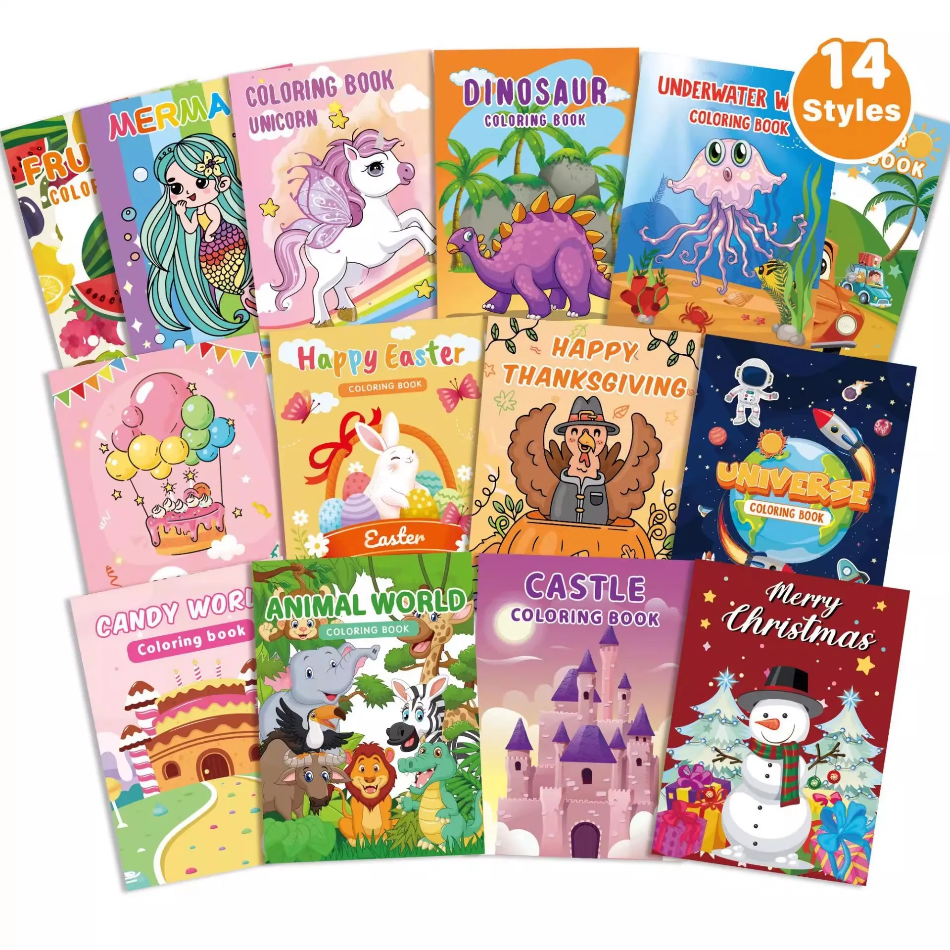 

‌14Pcs/Set Kids Coloring Books - Animal/Dinosaur/Christmas Themes Learning Gift & Party Favors Supplies