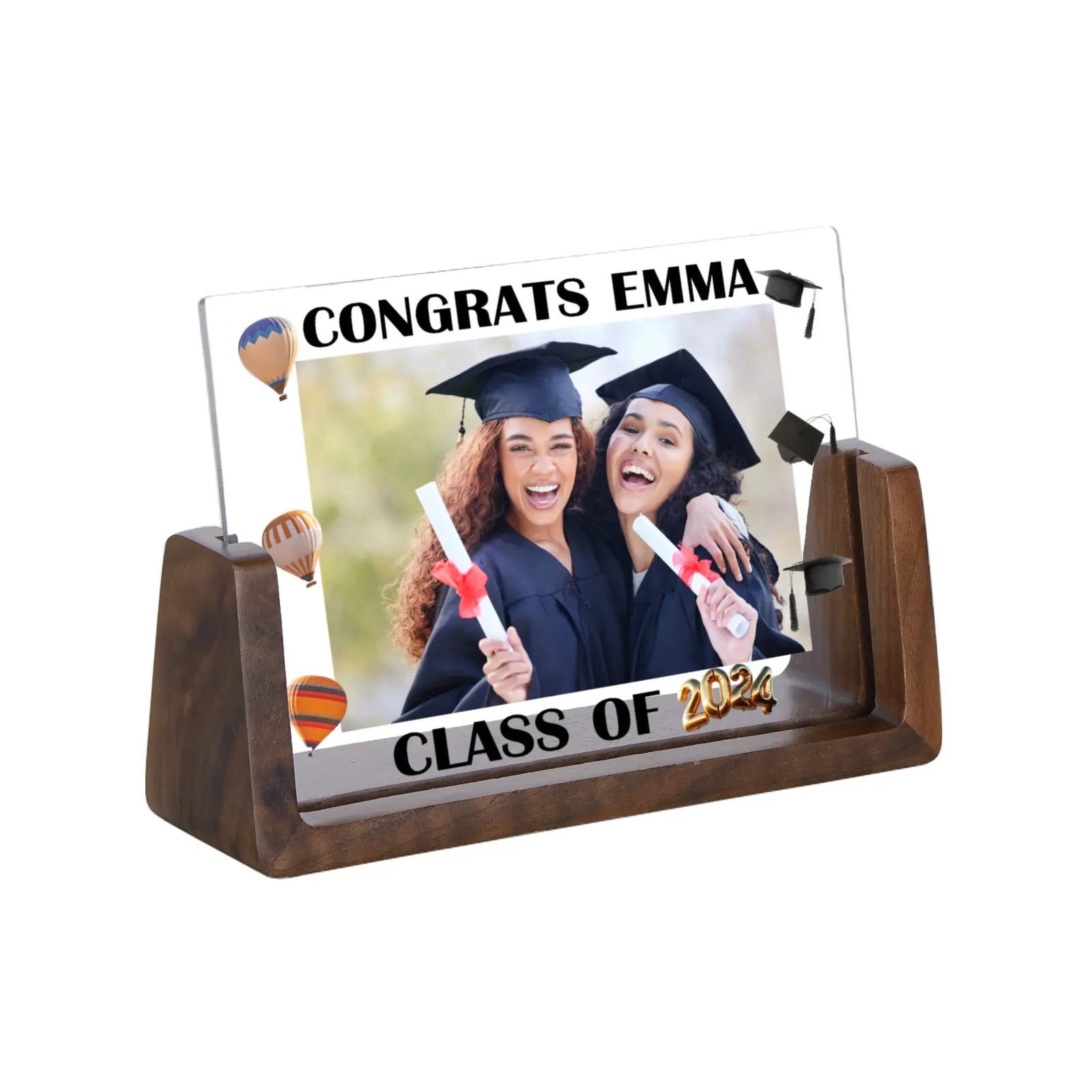 Customized Graduation Photo Frame Class of 2024 Personalised Wooden Picture Frames Congrate Gifts for Classmate Student Friend