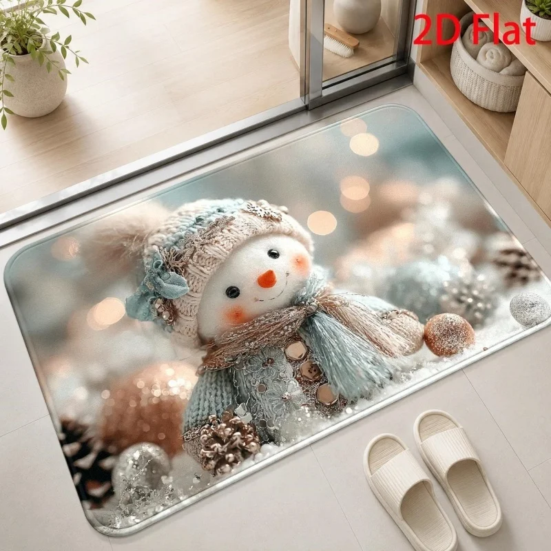 Surfing Snowman Beach Christmas Doormat, Palm Tree Ocean Printed Floor Mat, Novelty Holiday Home Rug