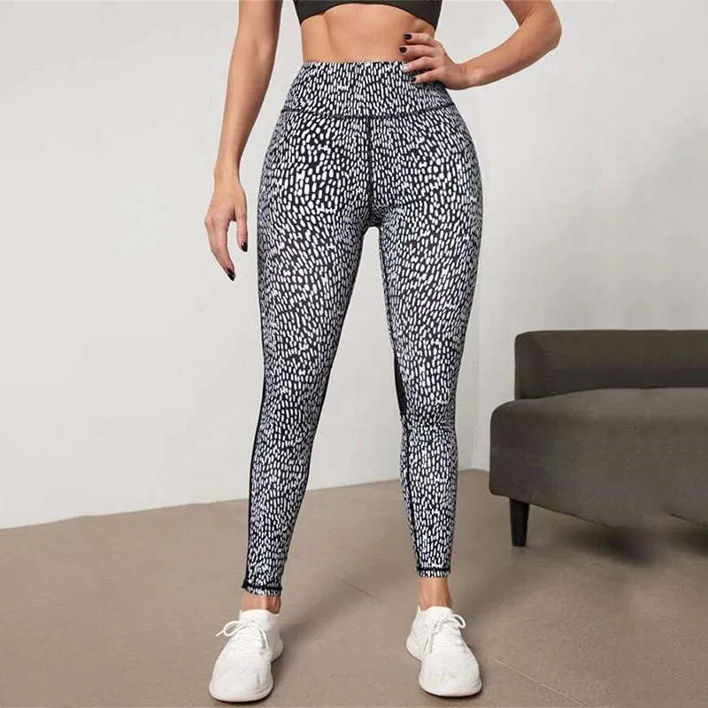 Hot Fashion Mesh Patchwork Leopard Leggings Women Leggins Female Elastic Pant High Waist Women Fitness Push Up Sport Legging XL