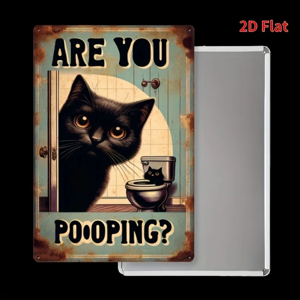 Vintage Peeking Cat Metal Sign, Rustic Teal Wall Art with Humorous Design for Bathroom or Bedroom Decor