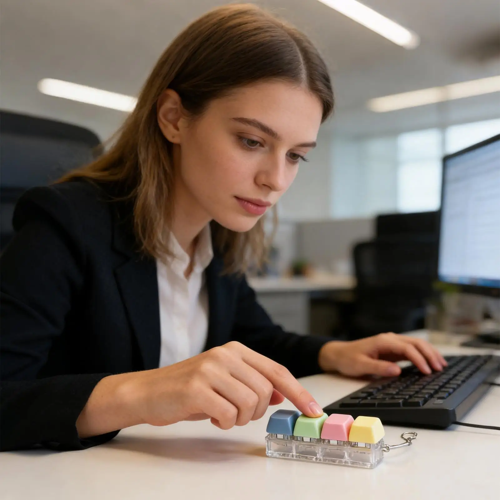 ของเล่นแป้นพิมพ์ 4 ปุ่ม ของเล่นเสริมพัฒนาการทางประสาทสัมผัส พวงกุญแจแป้นพิมพ์ ของเล่นคลายเครียดสำหรับผู้ใหญ่ ใช้ได้ที่บ้าน โรงเรียน ท่องเที่ยว โต๊ะทำงาน แก้เบื่อ กระเป๋าเป้