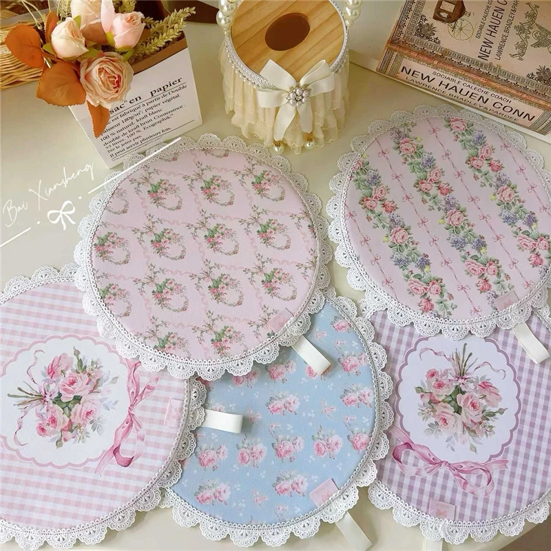 Rose Placemat 2pcs Pink Retro Heat Insulation Luxury Waterproof Tablemat Coaster Lace Leather Thickened Kitchen Pot Mat Placemat