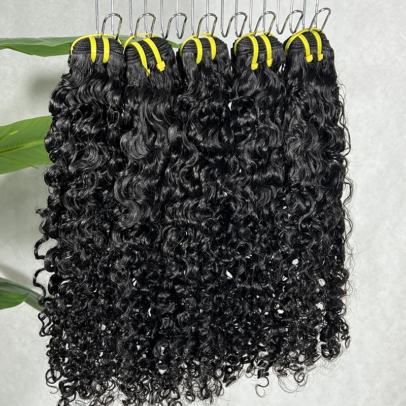 버마산 곱슬머리 인모 번들, 붙임머리, 베트남산 100% 미가공 곱슬 웨이브 생처녀 머리, 내추럴 블랙