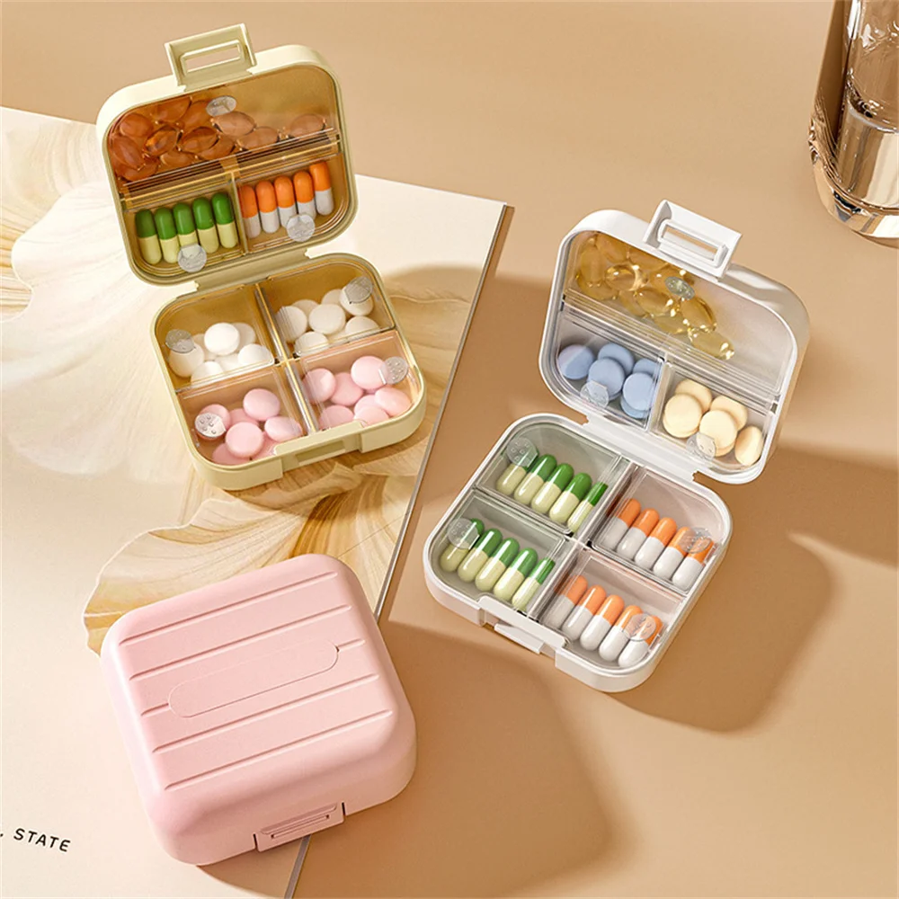 Plastic travel portable small square daily pill case mini 7 compartments storage box medicine pills organizer