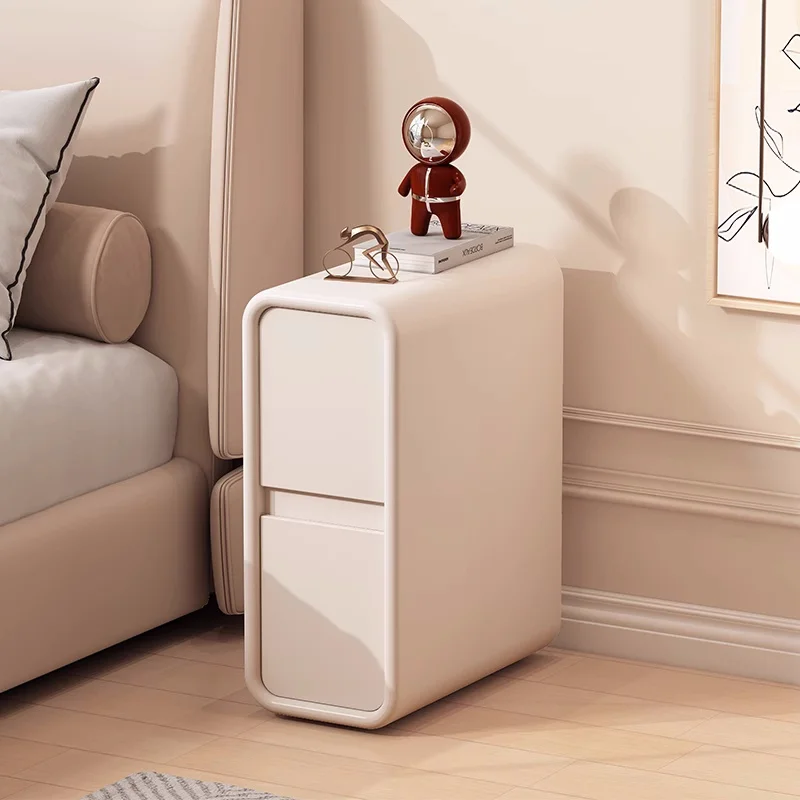 Mini Solid Wood Bedside Table Modern Style Solid Color Leather Bedroom Nightstands Side Storage Cabinet