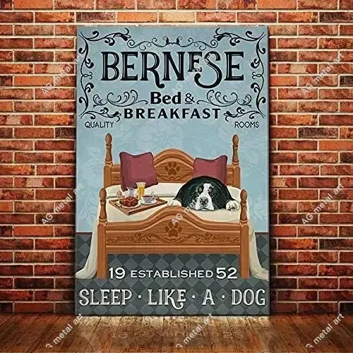 

Bernese Dog Metal Tin Sign Bed Breakfast Sleep Like A Dog Printing Poster Restaurant Bedroom Living Room Home Art Wall Decor