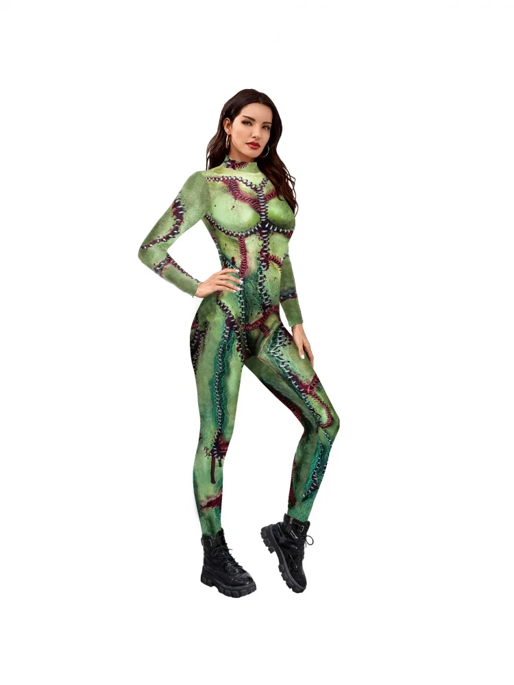 2024 Autunno loween Sangue Infermiera Tuta Cosplay Stampa Digitale Slim Fit Vestito di Seta del Latte Materiale Costume di Scena Faion delle Donne
