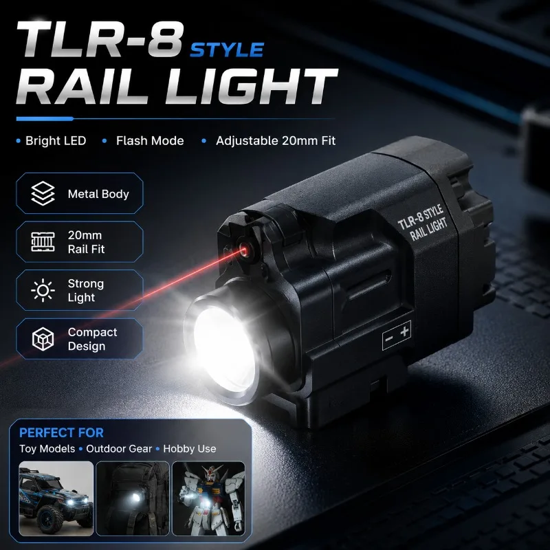 Torcia LED Stroboscopica in Metallo TLR‑8 con Fissaggio su Binario da 20MM, Luminosità Regolabile, Modello Ornamentale