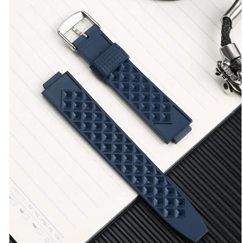 Men\'s watch strap for LV Louis Vuitton TAMBOUR series rubber watch strap with waterproof silicone bracelet 20-12mm raised mouth