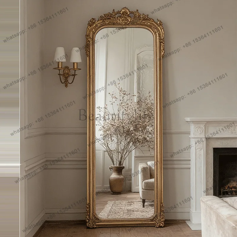 French retro carved arch floor mirror American art style decorative mirror