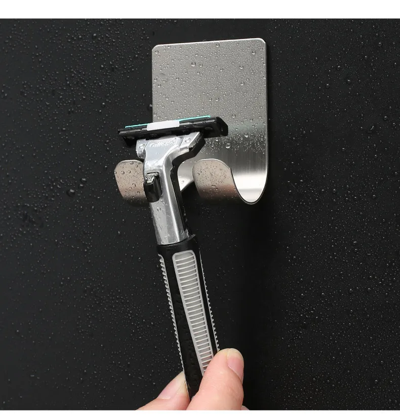 Self Adhesive Razor Holder Wall Mounted Bathroom For Shower Hook Rack Gillette Shaver Shaving Holder Silver Stainless Steel Hook