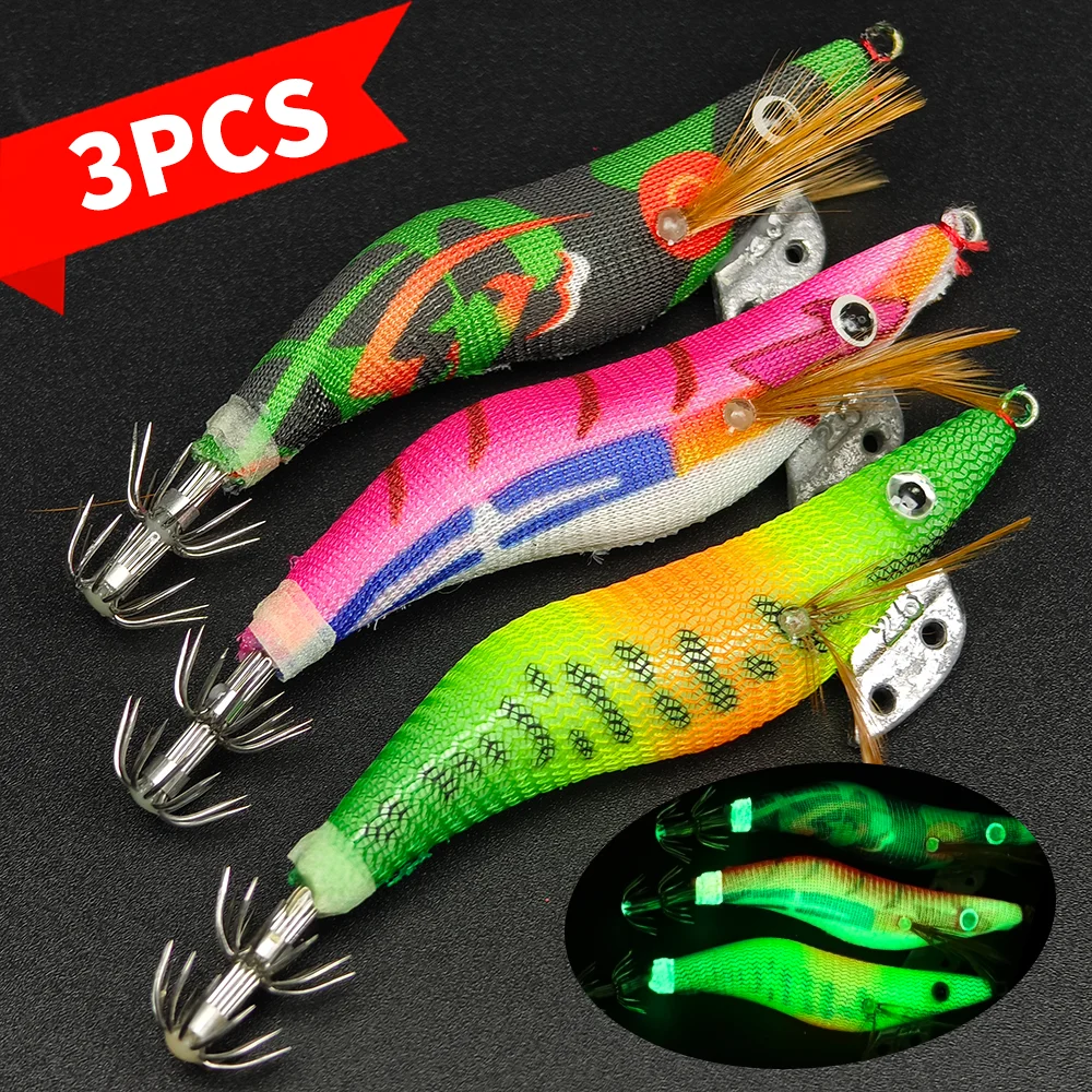 3 Stück leuchtende schwimmende Tintenfisch-Jig Eging Angeln Tintenfischköder Kunstköder zum Angeln Tintenfisch Oktopus
